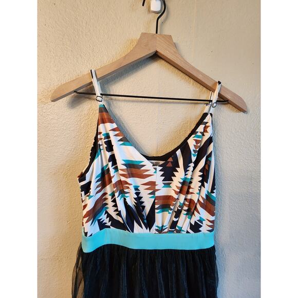 Rowdy Crowd Clothing Aztec Cowgirl Tulle Maxi Dress SZ Small Southwestern - Picture 3 of 12